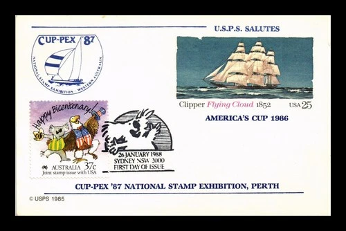 US CARD CUP-PEX 87 AMERICA'S CUP AUSTRALIA BICENTENNIAL FIRST DAY ISSUE COMBO
