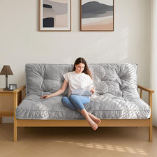 6" Grey Velvet Futon Mattress Full Size, Versatile Shredded Foam Sofa Bed