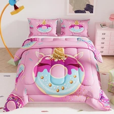 Unicorn Comforter Sets for Girls Kids Adults,Pink Colorful Background for Bed...