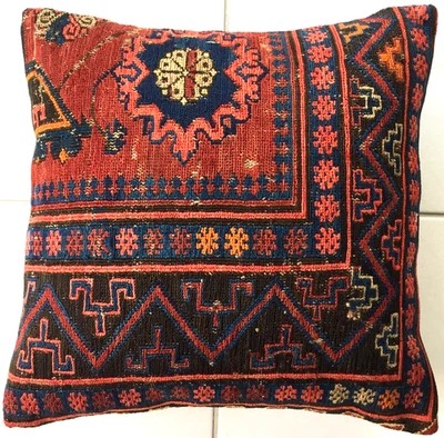 Kelim Kissen Antik Retro Daghestan Handgewebt Sumach Rot Antique Caucasus Pillow - Bild 1 von 4
