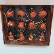 Halloween Pumpkin Ornaments Primitives Folk art, JOL Box Of 12 NOS Sealed
