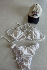Set Of Women s White Eyelet Ruffle Triangle B...
