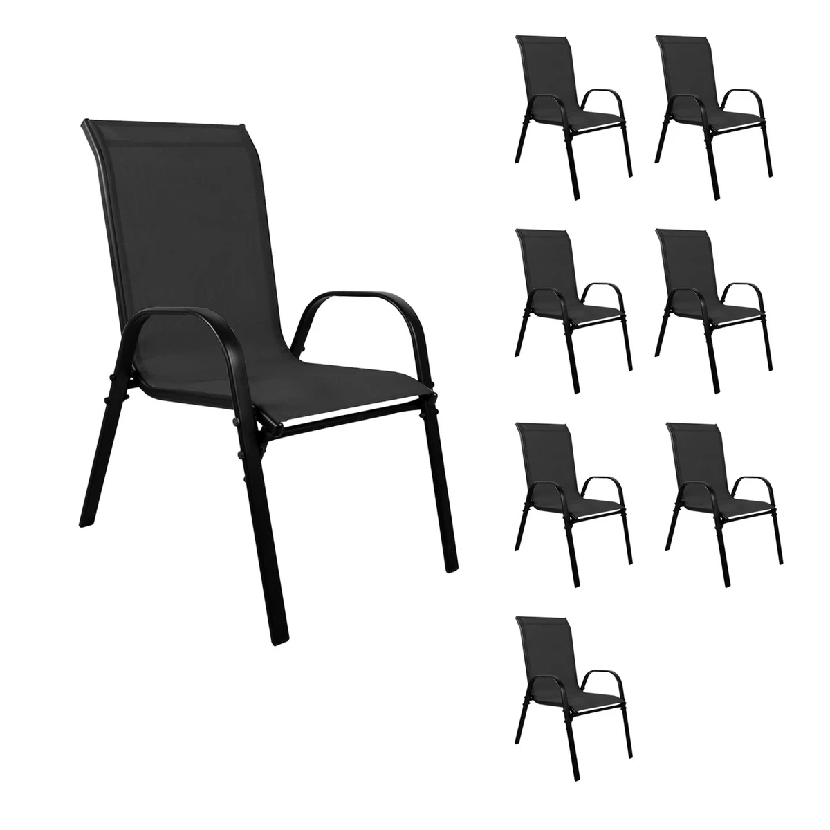 8 uds. Silla apilable XL silla apilable metal negro textiles color negro