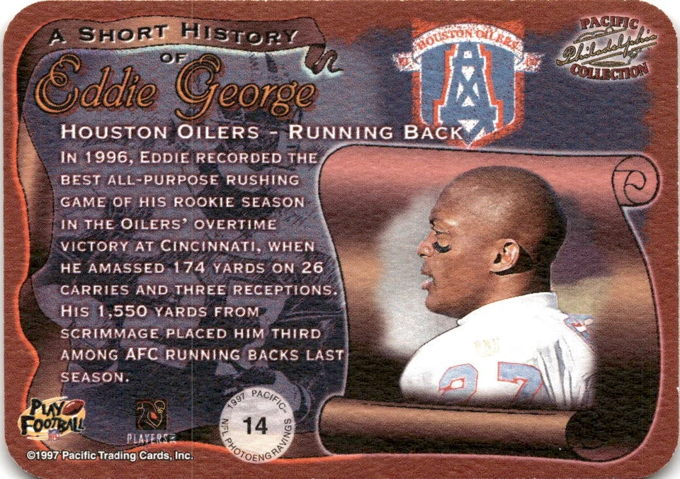 1997 Pacific Philadelphia #14 Eddie George Photoengravings Houston Oilers - Image 2 of 2