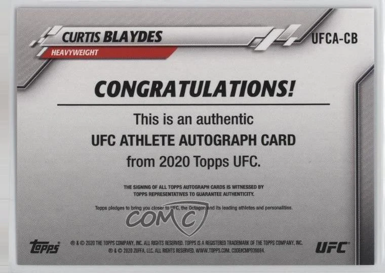 2020 Topps UFC UFC Athlete Auto Curtis Blaydes #UFCA-CB Auto - Image 2 of 2