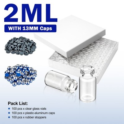100pcs 2mL Headspace Vials GC Borosilicate Glass Lab Sample Vials with 13mm Caps
