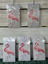 NIP Lot of 5 Flamingo Tropical birds Embroidered Iron On Applique Patch 5 5/8"H