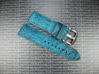 Nouveau Bracelet De Montre En Cuir De Serpent De 24 Mm Pour PANERAI Bleu Aqua - Photo 1/4