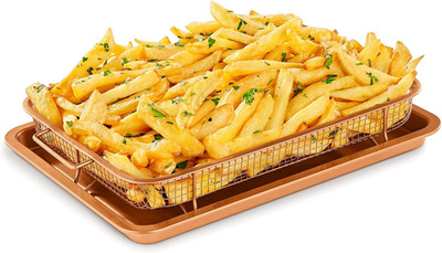 Bakken Swiss 2-In-1 Air Fryer Tray   Nonstick Copper Crisper Basket with Elevate