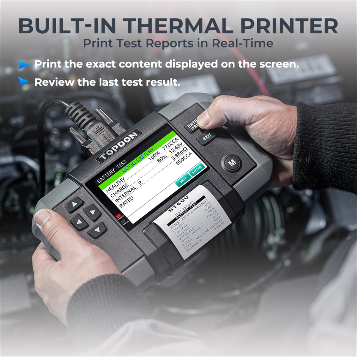 Topdon BT600 - 12V Battery & 12V/24V System Tester w/Built-in Printer