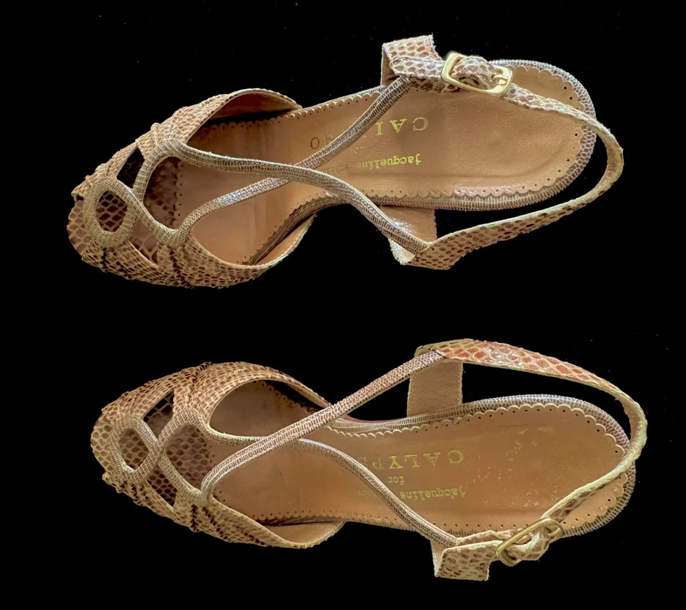 Zapatos de colección para mujer 7,5 de Jacqueline Schnabel, piel de serpiente con tiras tacones altos Foto 2 de 4