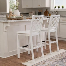 Linon Nico Sturdy Wood Lattice Back Counter Stool in Crisp White Finish