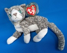 GREY white TABBY plush KITTY CAT * PURR  soft toy  TY BEANIE BABIES VINTAGE 2000