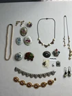 New ListingVTG ART DECO JEWELRY LOT 18pcs STERLING SILVER CROWN BROOCH HAND PAINTED REPAIR