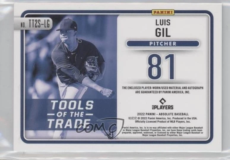 2022 Panini Absolute Spectrum Red /50 Luis Gil #TT2S-LG Rookie Auto RC - Image 2 of 2