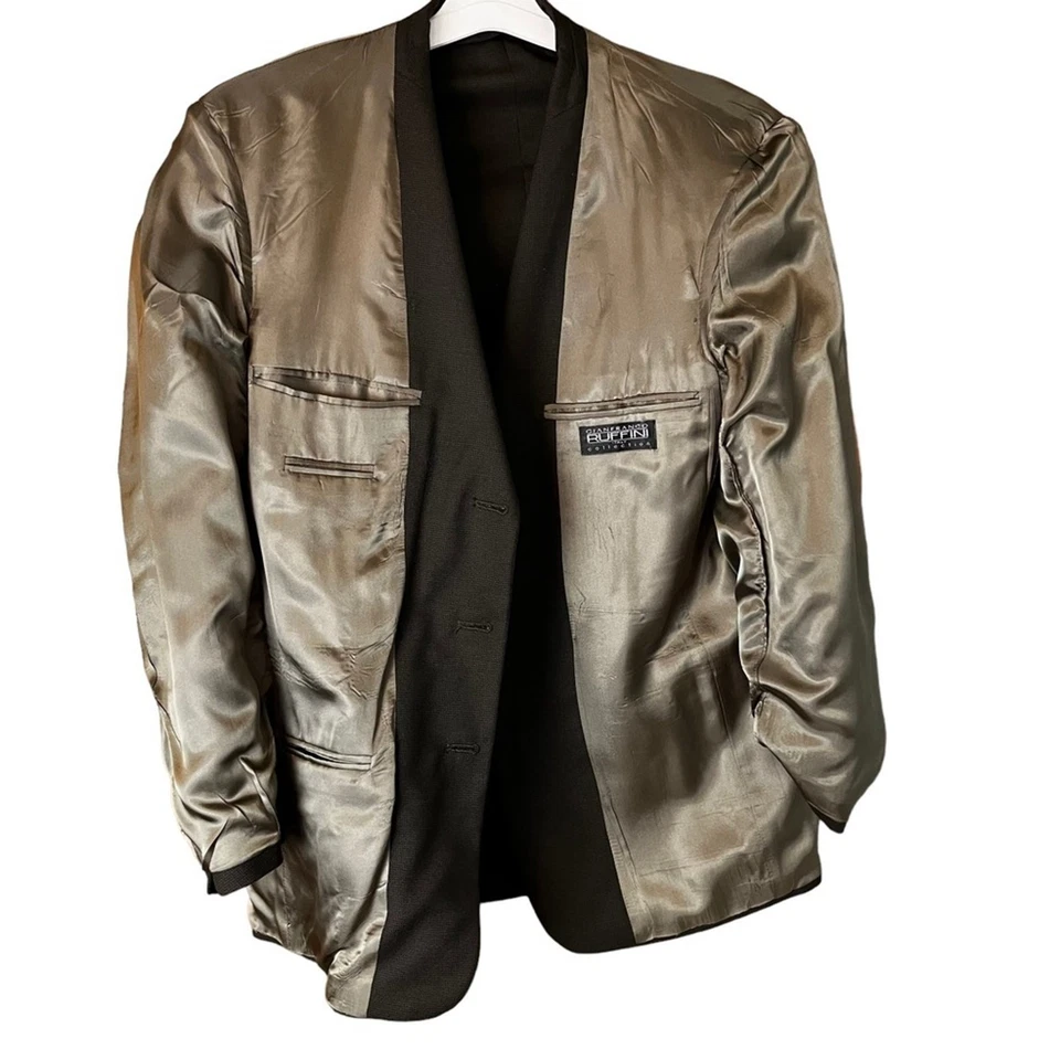 Blazer italiano para hombre Gianfranco Ruffini Est. Chaqueta de traje 40R marrón negro a cuadros  Foto 4 de 4