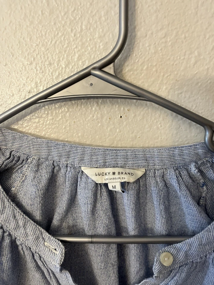 Lucky Brand Shirt Womens Medium Blue Embroidered Boho Peasant Henley - Image 2 of 4