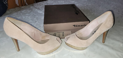 Tamaris Peep-toes Pumps, Gr. 40, 11 cm Absatz, taupe-/goldfarben