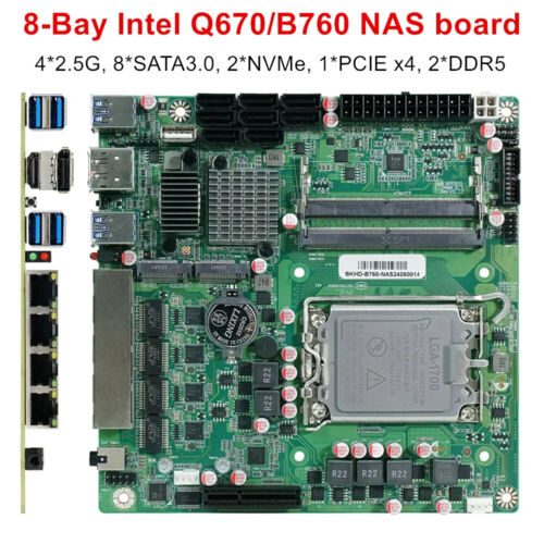 8-Bay B760 Q670 NAS Motherboard Intel 12-14th Gen LGA 17000Firewall Mini ITX - 第 3/22 張圖片