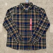 Eddie Bauer Flannel Shirt Long Sleeve Button Front Pocket Brown Plaid Men's XL