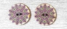 boho wood flowers buttons sewing 2 holes 1 inch (set #1029) 2pc