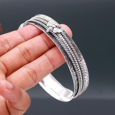 925 Sterling Silver Handmade Stylish Solid Bangle Gift For Her Cuff