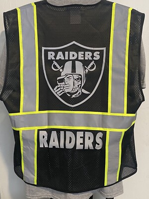 LAS VEGAS RAIDERS WORK SAFETY VEST W/SILVER HTV CUSTOM LOGO M/L/XL/2XL
