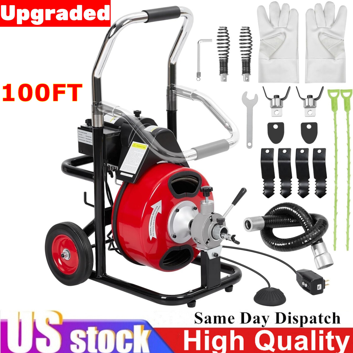 100FTx3/8" Commercial Drain Cleaner Machine Electric Snake Drain Auger
