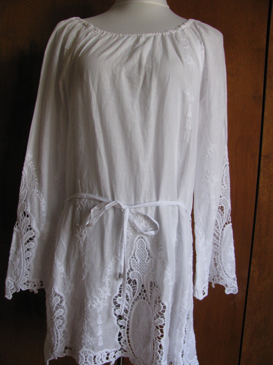 Michael Kors women's white embroidered cotton mini long sleeves dress New |  eBay