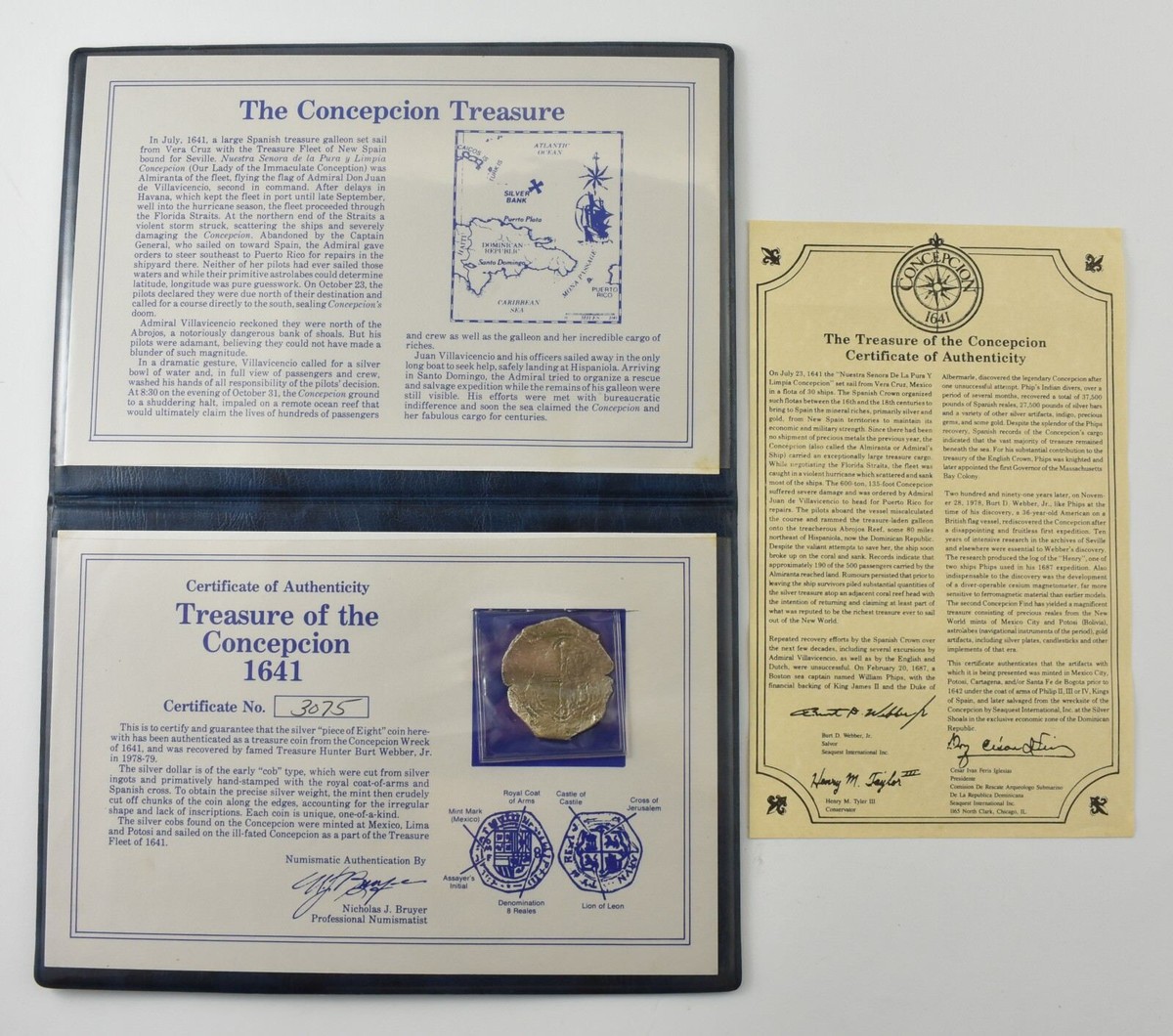 1641 Spain 8 Reales Silver Cob Concepcion Shipwreck W/ CoA *9132