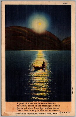 #ad #ad Postcard Greetings from Muskegon Heights Michigan 1930 Hw $5.95