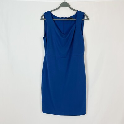 White House Black Market Dress Draped-Neck Sheath Petite Blue 12P NWOT