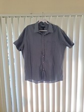 Mens XL 17 17 1/2 Van Heusen Studio Button Front Shirt Short Sleeve Checks Blue