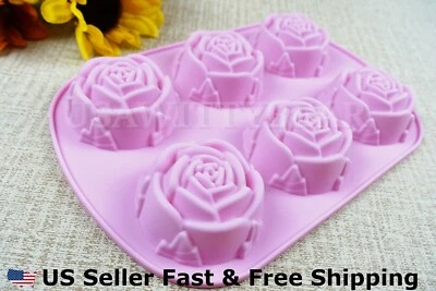 DIY 6 Cavity Rose Shaped Silicone Handmade Soap Mold for Soap Making US Seller