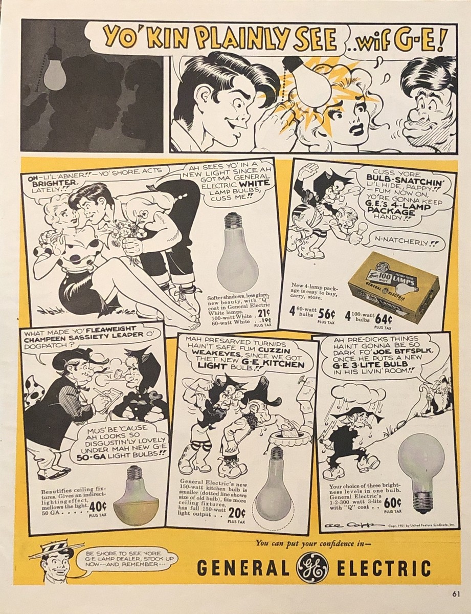 1952 GE General Electric Light Bulbs VTG 1950s PRINT AD Li'l Abner