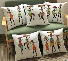 Jute Cushion Cover Matki Design HD Digital Printed 16*16 Inch Set of 5 Design 3