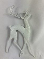White Reindeer Christmas Ornament Glitter Metal 7