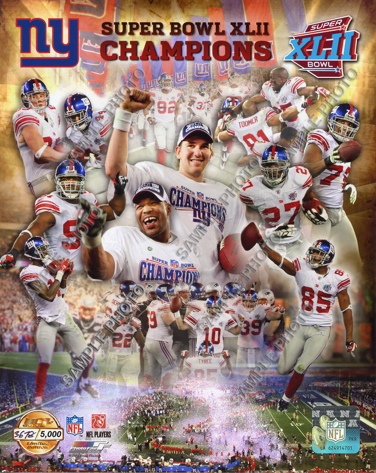 2007 New York Giants Super Bowl XLII Champions 8X10 TEAM PHOTO FILE Gold  #/5000 | eBay