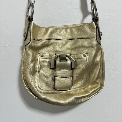 B Makowsky Gold Color Crossbody Purse Shoulder Strap Women's Zip Closure 