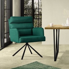 Chaise de salle à manger avec accoudoirs dossier fauteuil vert foncé rembourrée