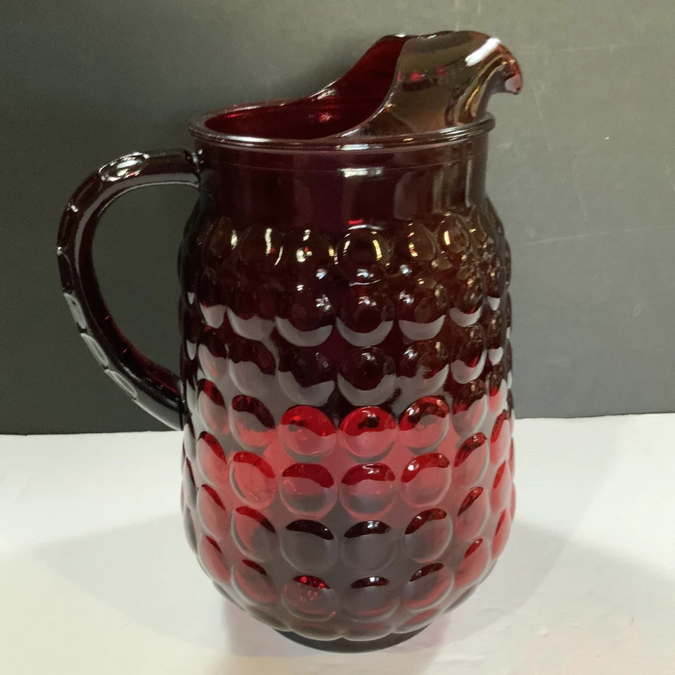 Pitcher Bubble Ruby Red Glass Anchor Hocking Ice Lip 64 ounce Vintage #25 - Image 4 of 4