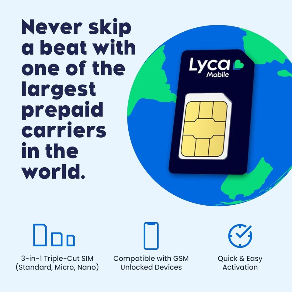 Lycamobile Prepaid SIM Card 60GB W/ 25GB Hotspot Unlimited Intl Talk/Text 5G/4G - Image 2 of 4