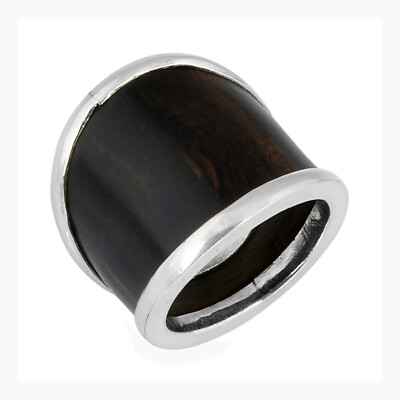 Artisan Crafted Sterling Silver Ebony Wood Cigar Jewelry Band Ring