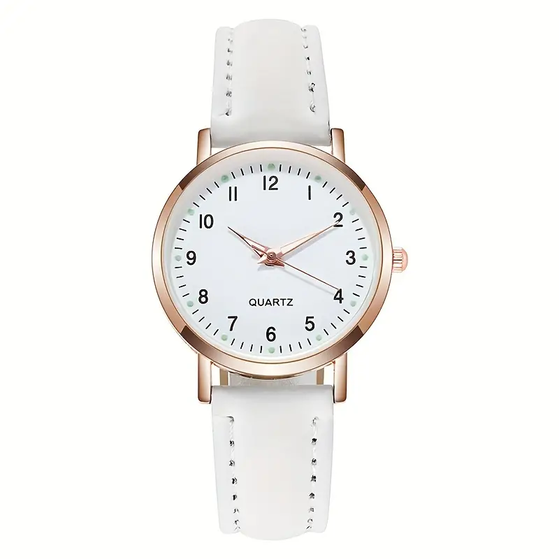 White Fashion Round Pointer Quartz Watch PU Leather Strap  display picture 2