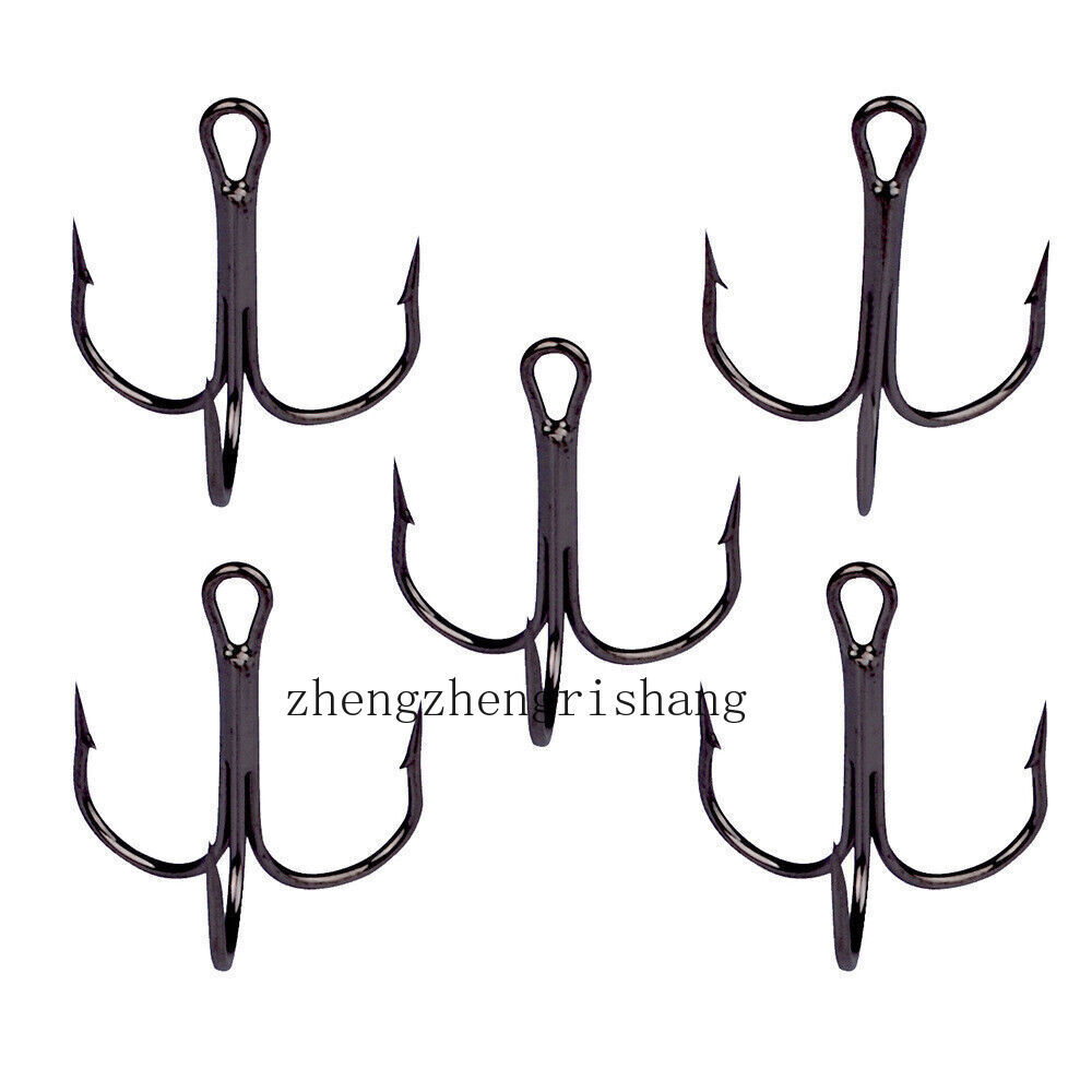 black hooks for freshwater fishing 100pcs Black Treble Hook Triple Fishing Sharp Hooks Freshwater Saltwater  14-3/0#