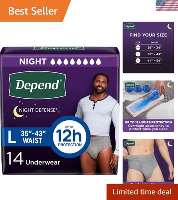 Overnight Absorbency Men's Incontinence Underwear - Night Defense, 14 Count