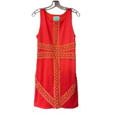 Judith March Coral Orange Lace Trim Shift Dress Size Medium