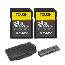 Sony 64GB UHSII Tough G Series SD Card 2 Pack Case Reader Bundle FAST