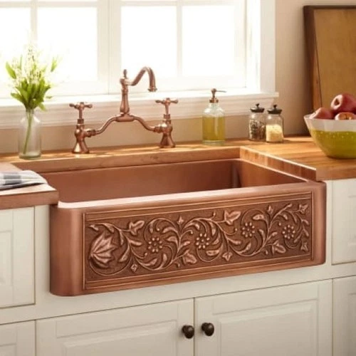 New Signature Hardware 318918 Vine Design 33 Farmhouse Single Basin Copper Kitch - Picture 1 of 2