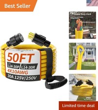 50FT 30 Amp Generator Extension Cord 4 Prong, NEMA L14-30P/L14-30R 10 Gauge S...
